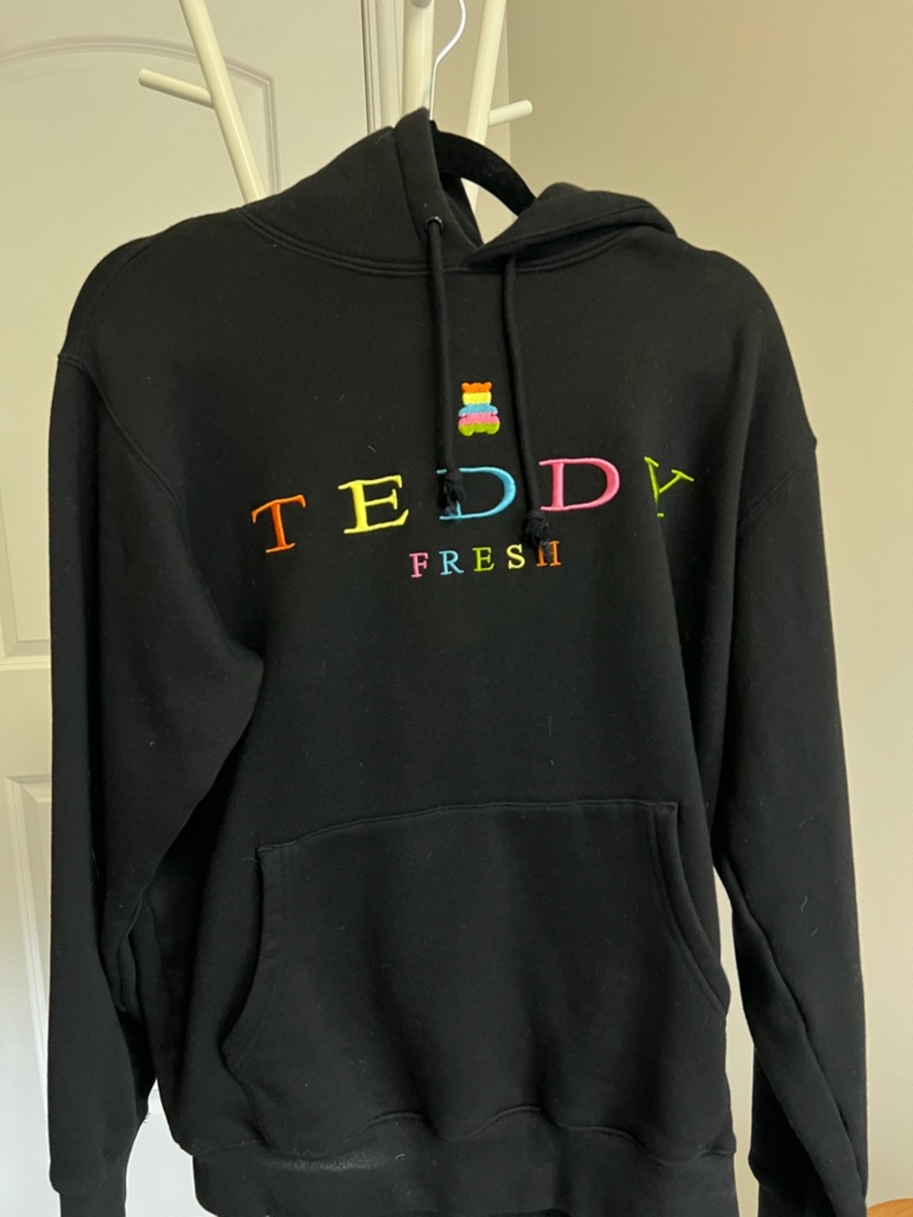 Teddy Fresh Black Hoodie with Rainbow Embroidered Logo